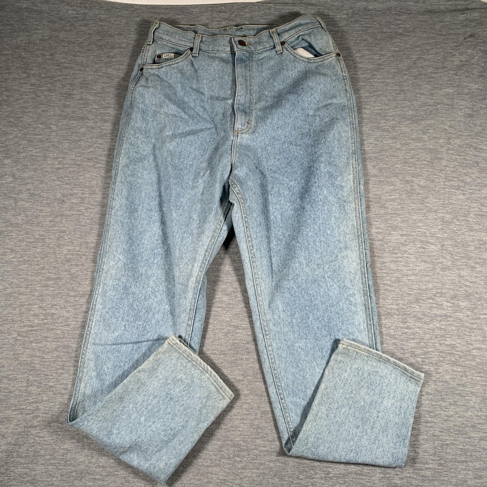 Vintage Lee Jeans Womens 14 Long Blue High Rise Tapered Light‎ Wash Denim USA